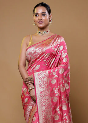 Pink Uppada Silk Saree With Blouse Piece