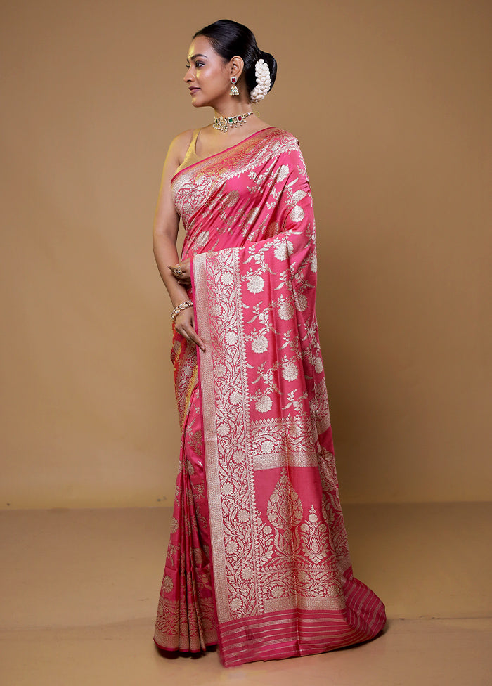 Pink Uppada Silk Saree With Blouse Piece