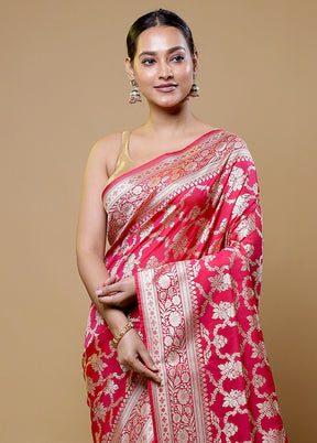 Pink Uppada Silk Saree With Blouse Piece