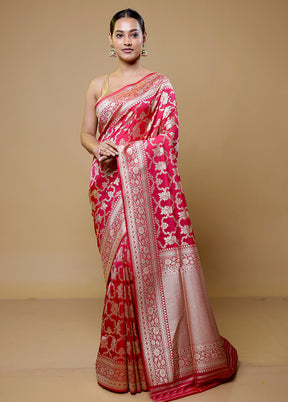 Pink Uppada Silk Saree With Blouse Piece