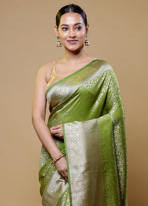 Green Dupion Silk Saree With Blouse Piece