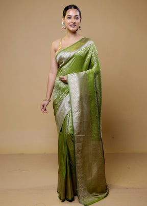 Green Dupion Silk Saree With Blouse Piece