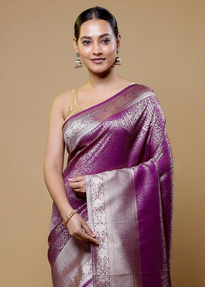 Purple Dupion Silk Saree With Blouse Piece