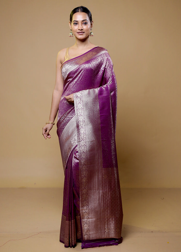 Purple Dupion Silk Saree With Blouse Piece