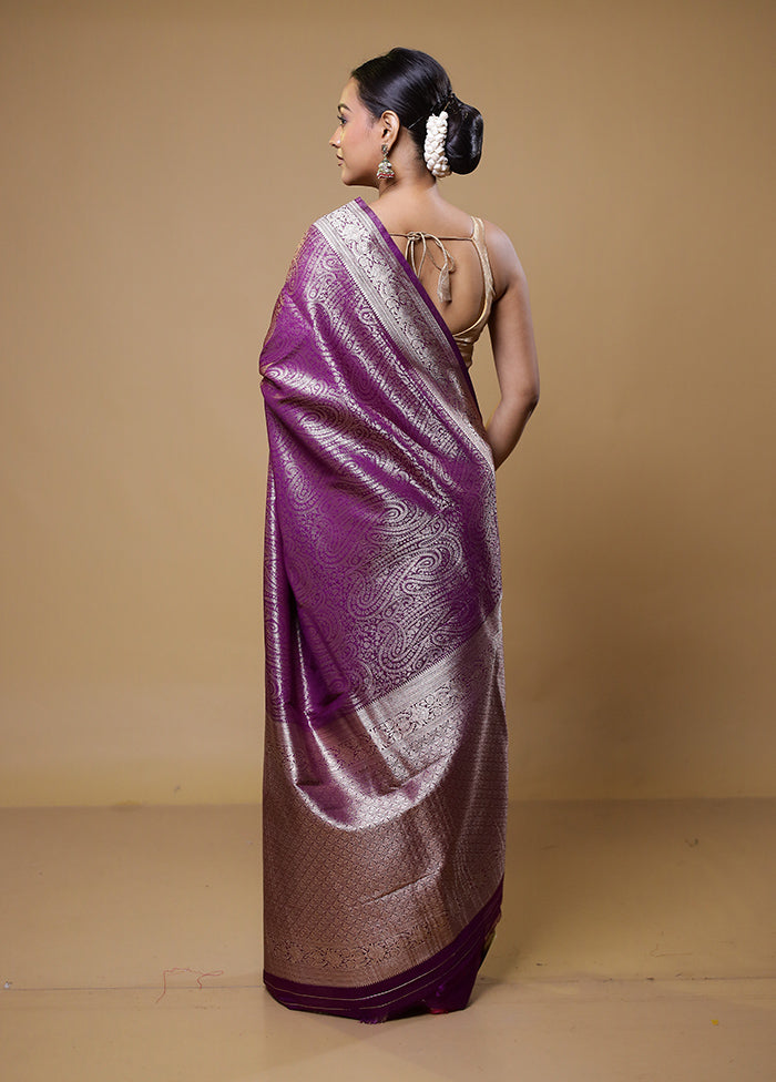 Purple Dupion Silk Saree With Blouse Piece