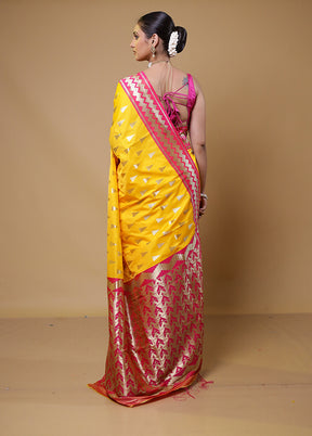 Yellow Dupion Silk Saree With Blouse Piece