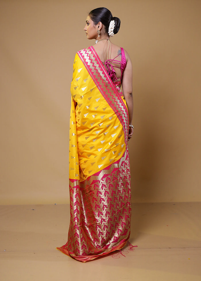 Yellow Dupion Silk Saree With Blouse Piece