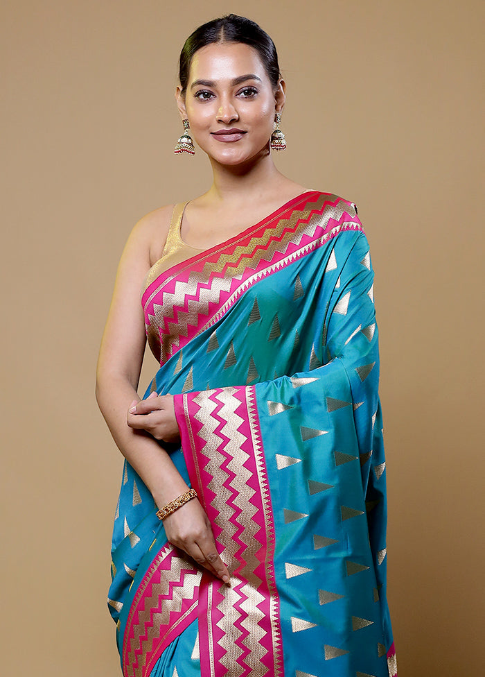 Blue Dupion Silk Saree With Blouse Piece