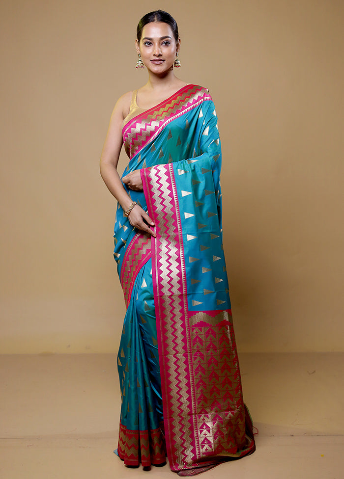 Blue Dupion Silk Saree With Blouse Piece