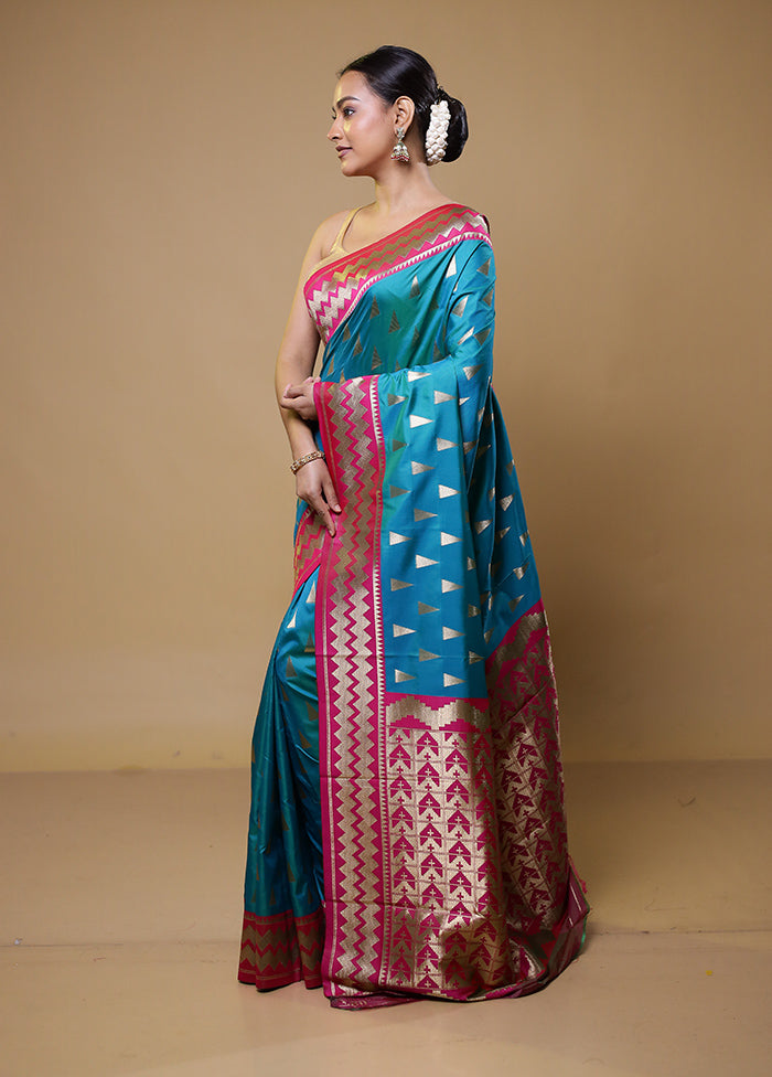 Blue Dupion Silk Saree With Blouse Piece