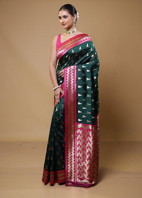 Green Dupion Silk Saree With Blouse Piece