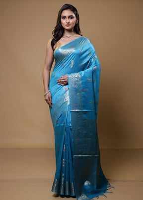 Blue Tussar Silk Saree With Blouse Piece