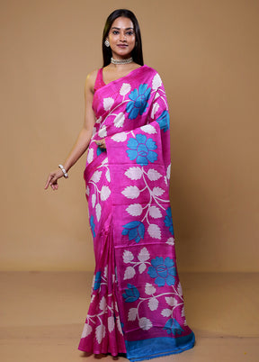 Pink Printed Pure Silk Saree Without Blouse Piece