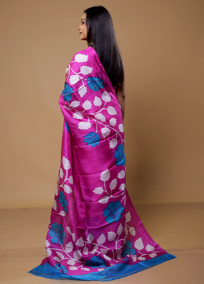 Pink Printed Pure Silk Saree Without Blouse Piece