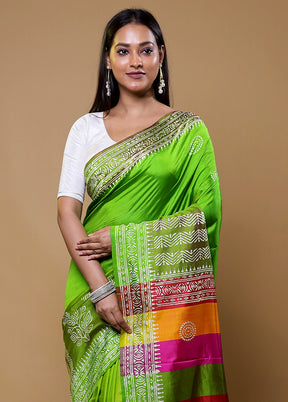 Green Pure Bishnupuri Silk Saree Without Blouse Piece