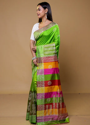 Green Pure Bishnupuri Silk Saree Without Blouse Piece