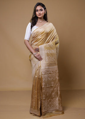 Cream Pure Bishnupuri Silk Saree Without Blouse Piece