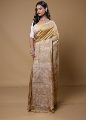 Cream Pure Bishnupuri Silk Saree Without Blouse Piece