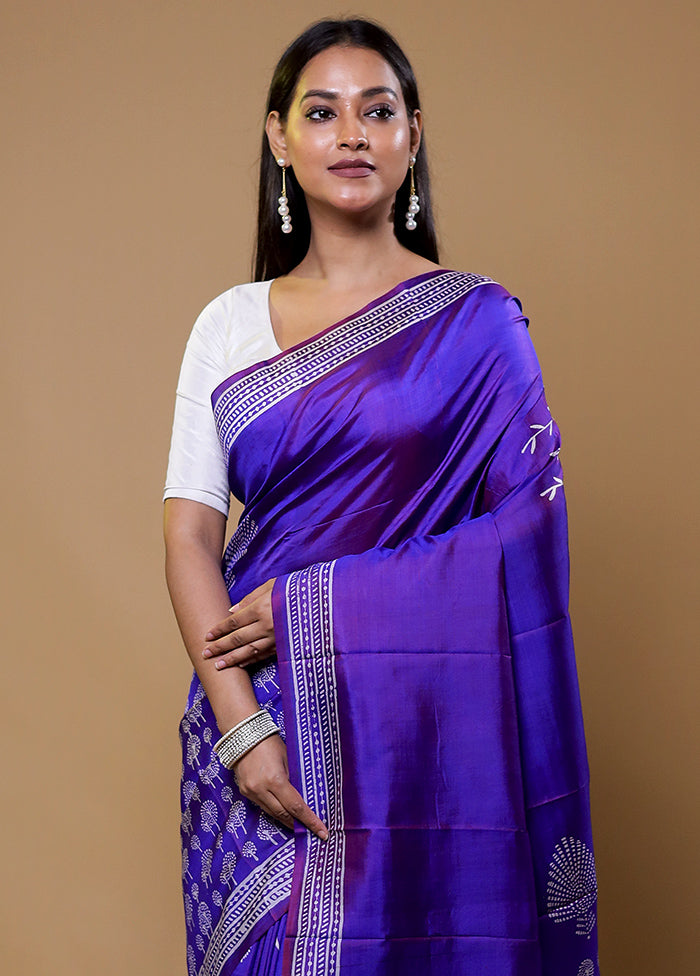 Blue Pure Bishnupuri Silk Saree Without Blouse Piece