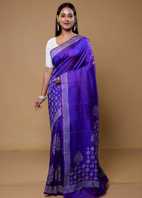 Blue Pure Bishnupuri Silk Saree Without Blouse Piece