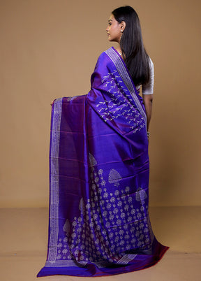 Blue Pure Bishnupuri Silk Saree Without Blouse Piece