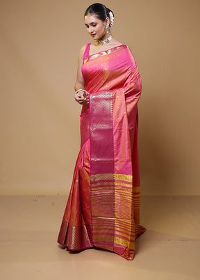 Pink Dupion Silk Saree With Blouse Piece