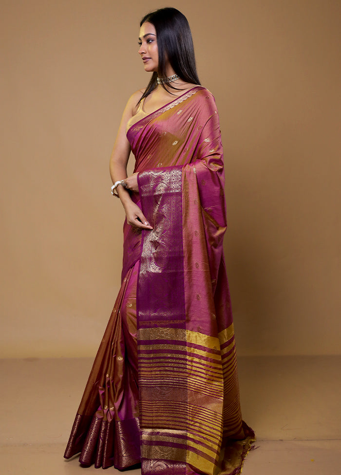 Purple Dupion Silk Saree With Blouse Piece