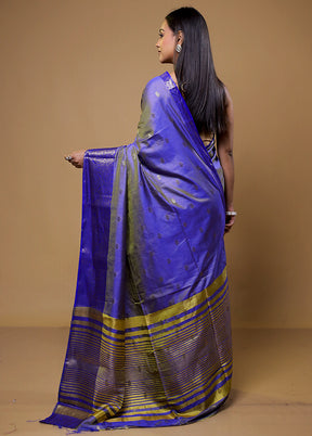 Blue Dupion Silk Saree With Blouse Piece