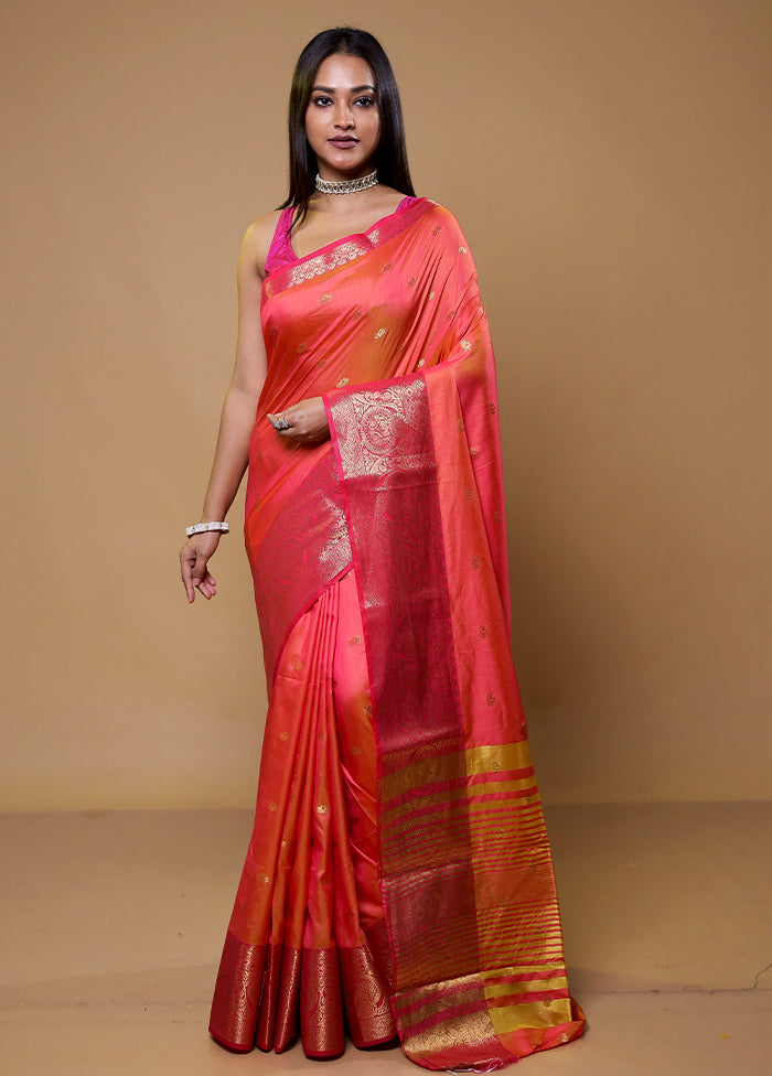 Pink Dupion Silk Saree With Blouse Piece