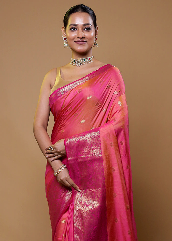 Pink Dupion Silk Saree With Blouse Piece