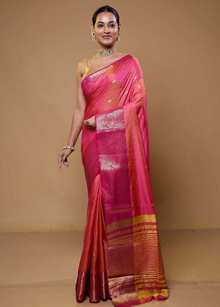 Pink Dupion Silk Saree With Blouse Piece