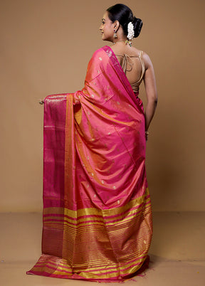 Pink Dupion Silk Saree With Blouse Piece