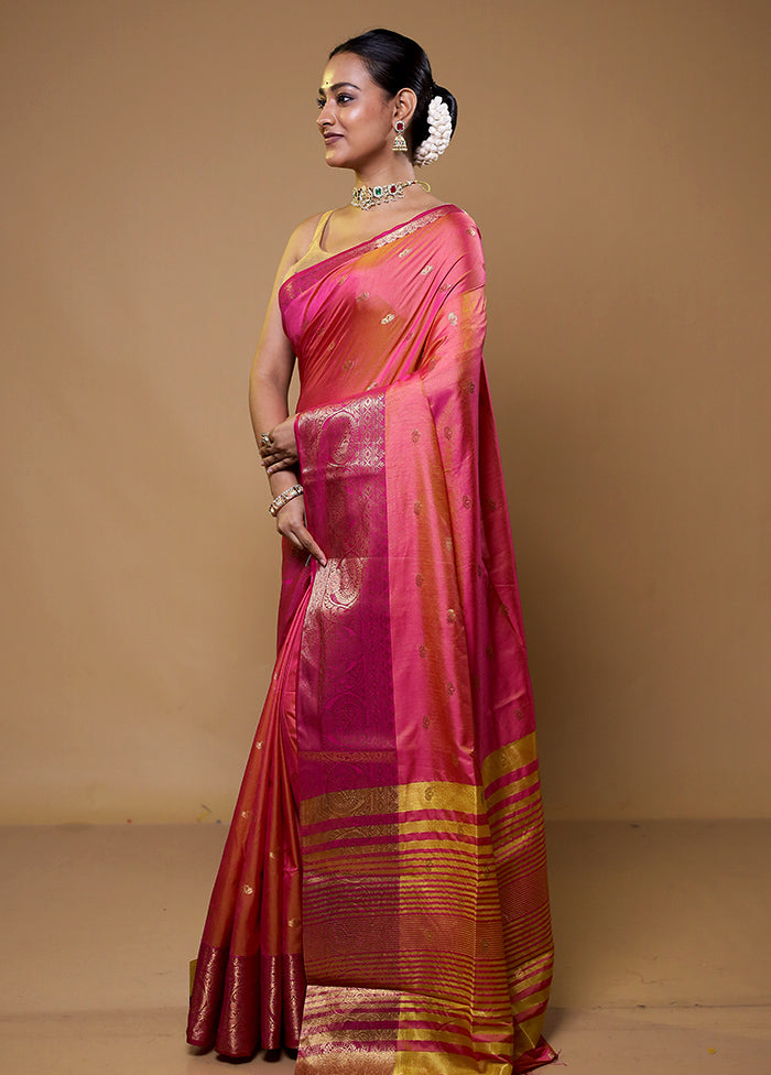 Pink Dupion Silk Saree With Blouse Piece