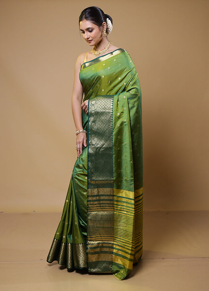 Green Dupion Silk Saree With Blouse Piece