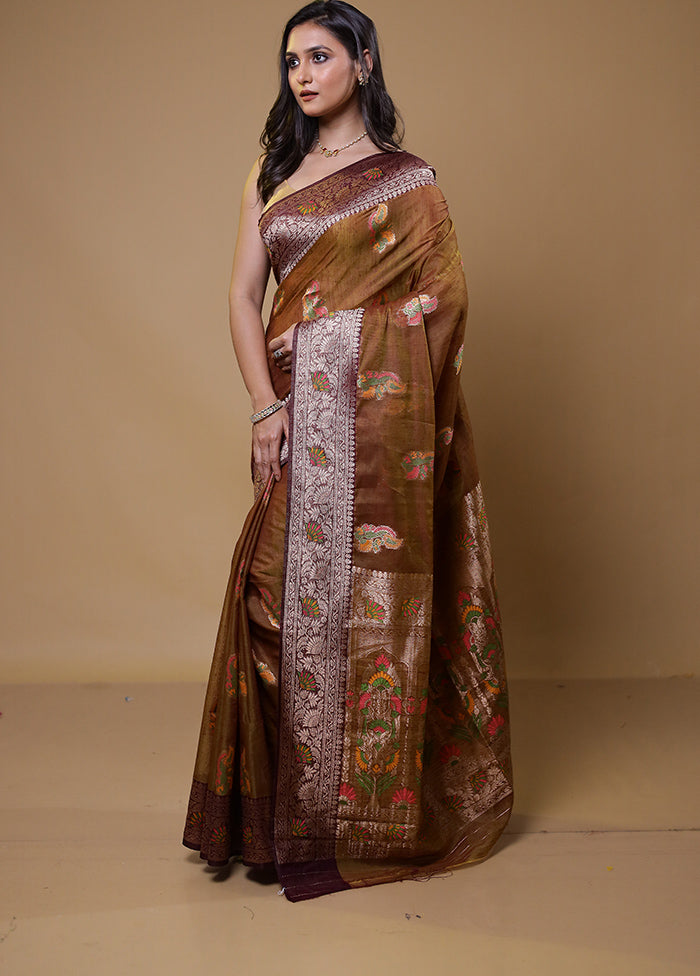 Brown Dupion Silk Saree With Blouse Piece