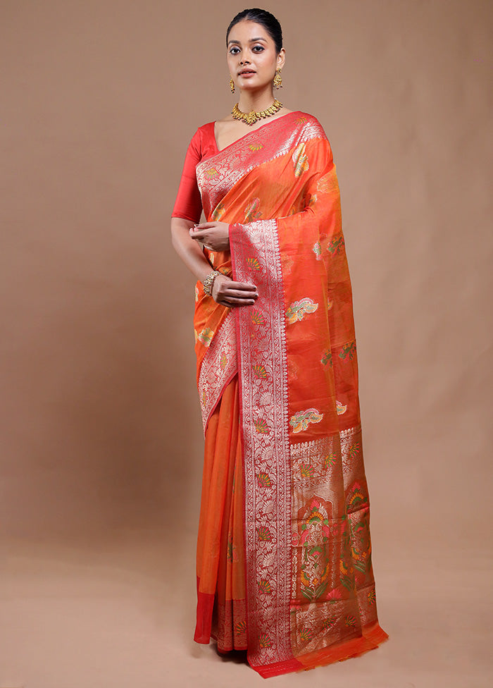 Rust Dupion Silk Saree With Blouse Piece