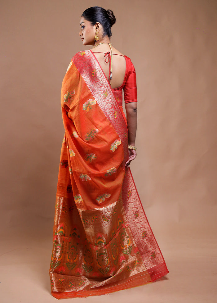 Rust Dupion Silk Saree With Blouse Piece