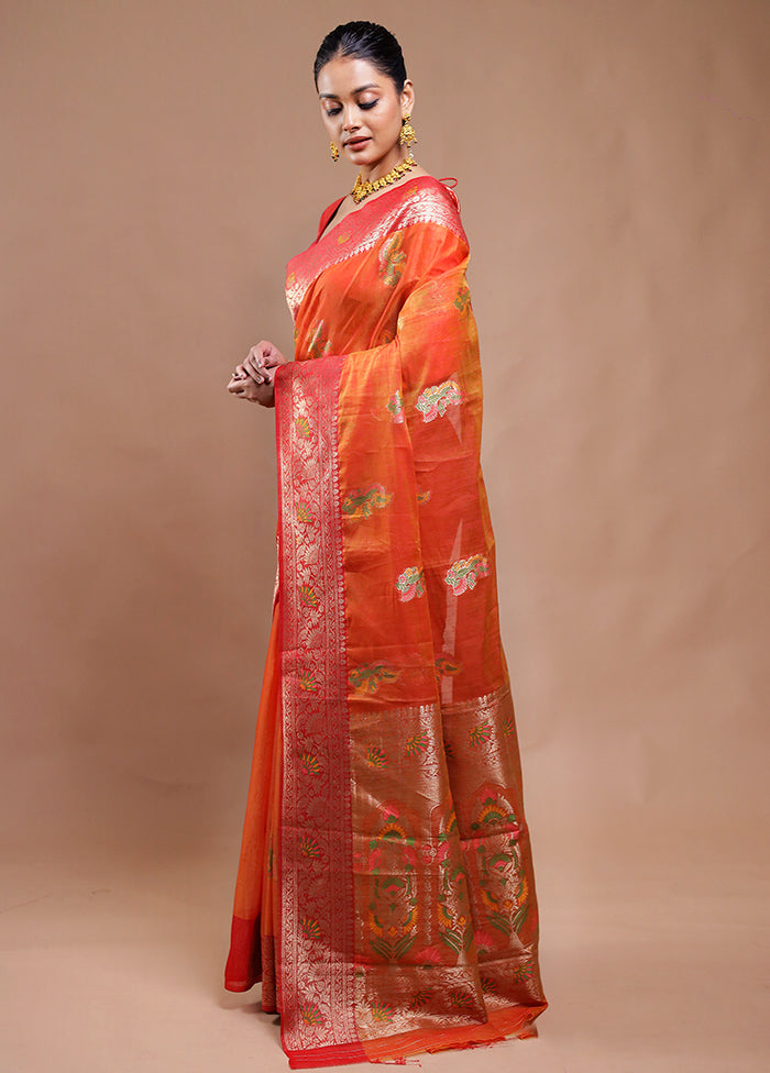 Rust Dupion Silk Saree With Blouse Piece