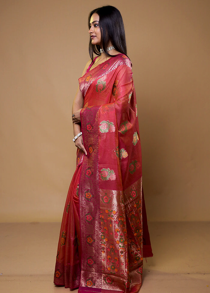 Pink Dupion Silk Saree With Blouse Piece