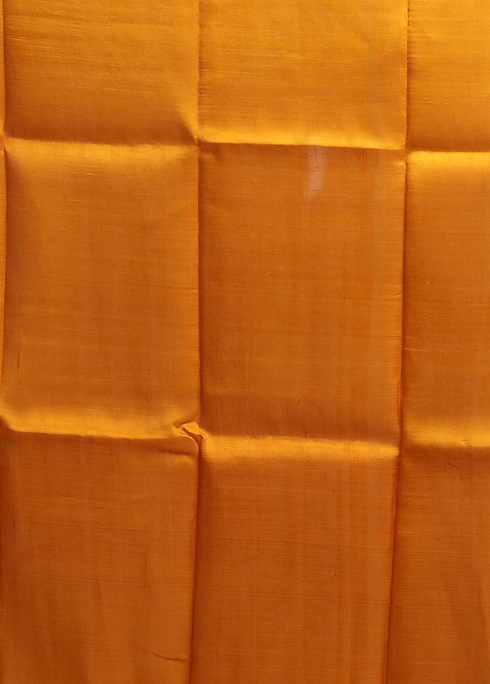 Yellow Printed Pure Silk Saree Without Blouse Piece