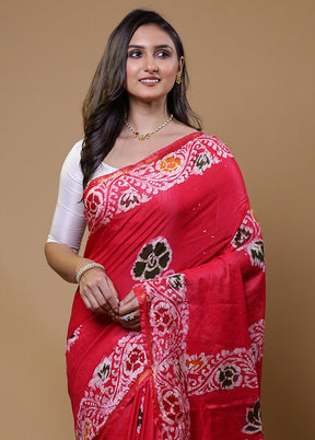 Pink Chanderi Cotton Saree With Blouse Piece