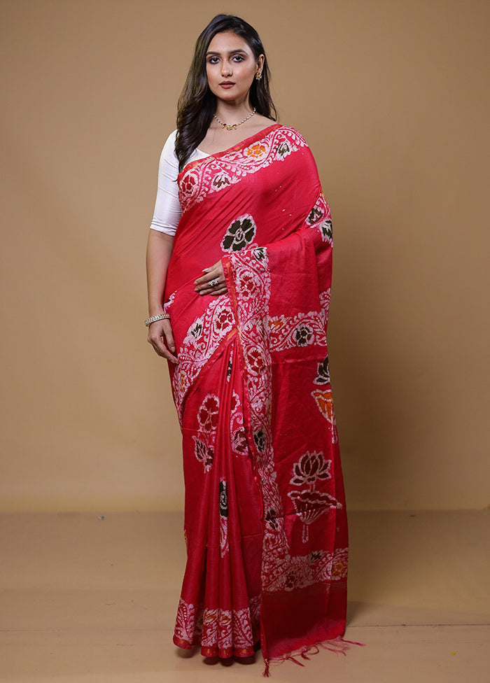 Pink Chanderi Cotton Saree With Blouse Piece