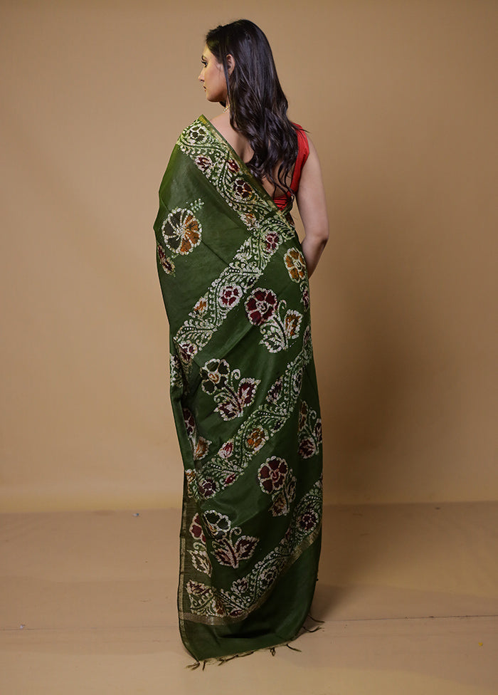 Green Chanderi Cotton Saree With Blouse Piece