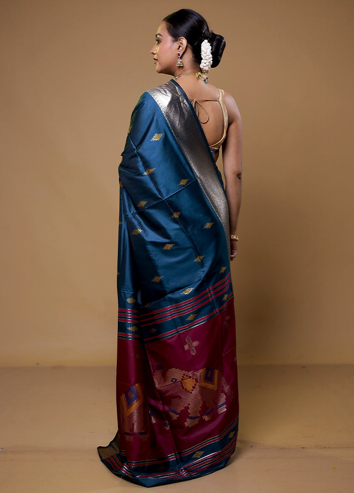 Blue Dupion Silk Saree With Blouse Piece