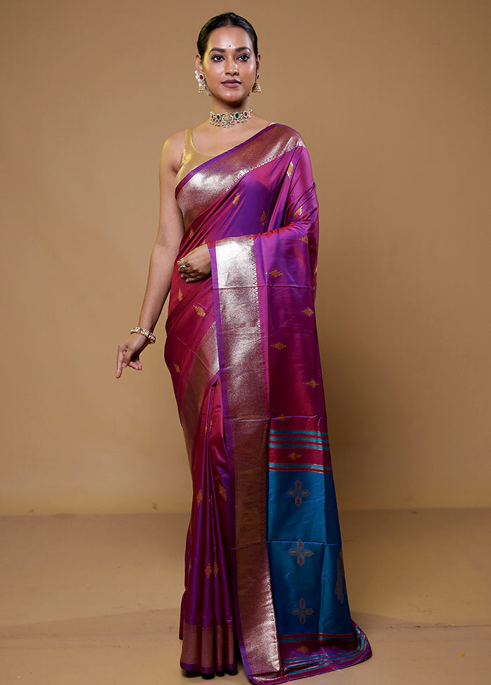 Purple Dupion Silk Saree With Blouse Piece