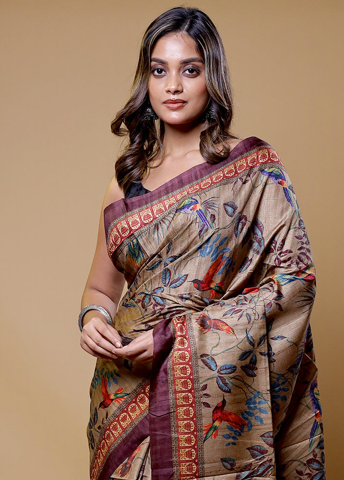 Brown Tussar Silk Saree With Blouse Piece