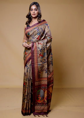 Brown Tussar Silk Saree With Blouse Piece