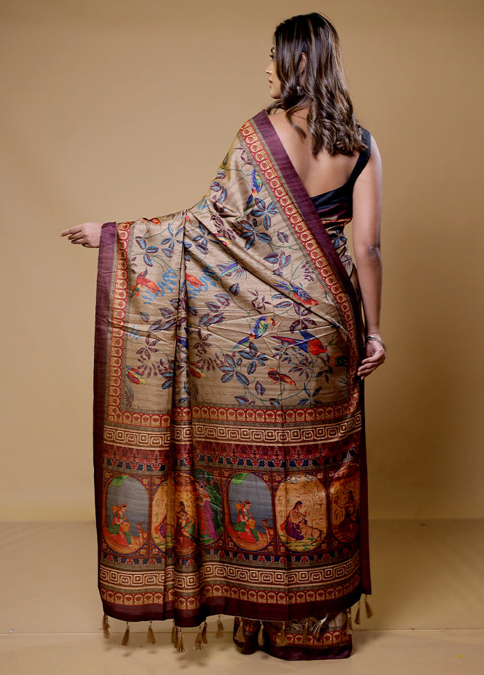 Brown Tussar Silk Saree With Blouse Piece