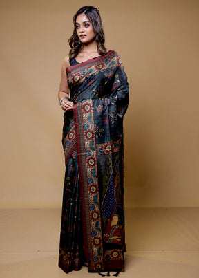 Black Tussar Silk Saree With Blouse Piece