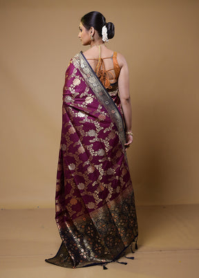 Purple Dupion Silk Saree With Blouse Piece